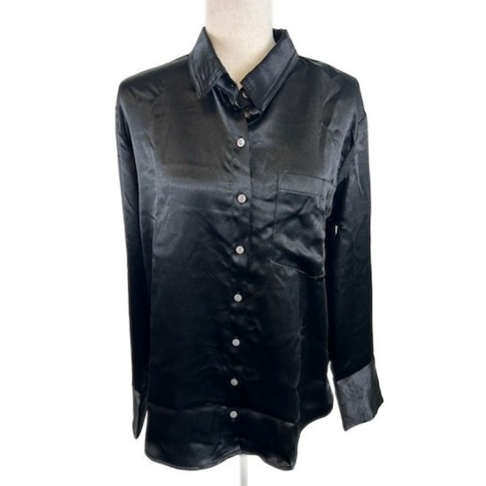 New Free People Women's Black Long Sleeve Top Blouse Shirt Size Small 70s Style